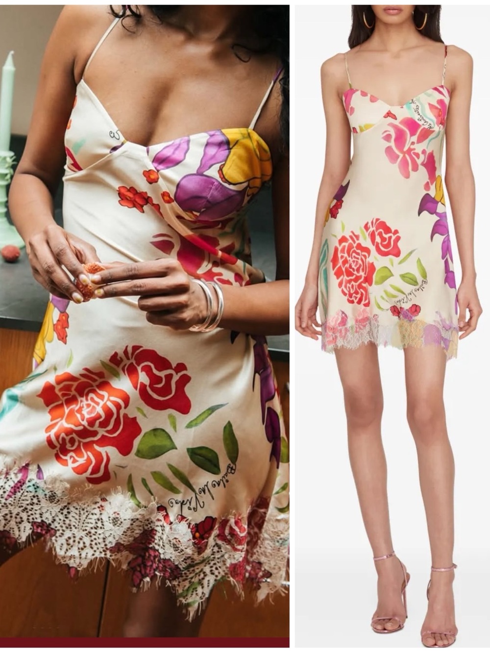 NWT Donde Esteban Flores Lace Trimmer Floral Print Mini Short Dress Women’s Med